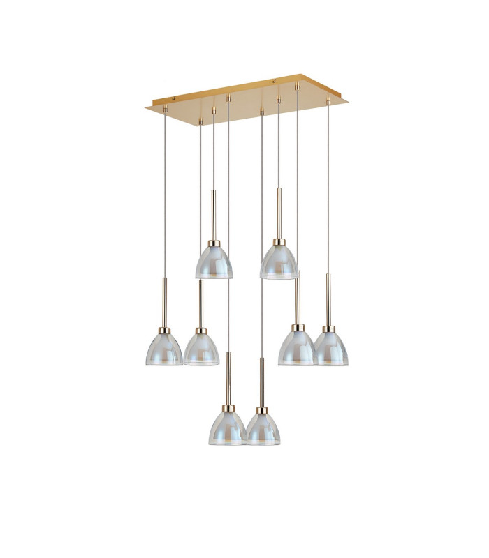 Baldwin Rectangle Multiple Pendant 2m Curved Cone Glass (U) 8 Light G9 French Gold/Iridescent/Opal/Matt Gold-5