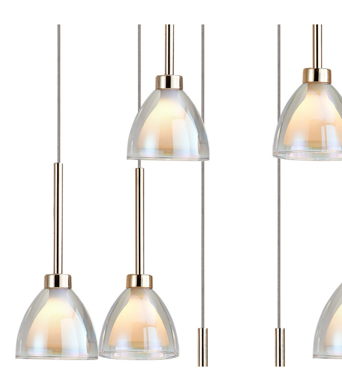 Baldwin Rectangle Multiple Pendant 2m Curved Cone Glass (U) 8 Light G9 French Gold/Iridescent/Opal/Matt Gold-7