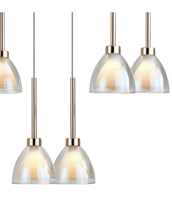 Baldwin Rectangle Multiple Pendant 2m Curved Cone Glass (U) 8 Light G9 French Gold/Iridescent/Opal/Matt Gold-8