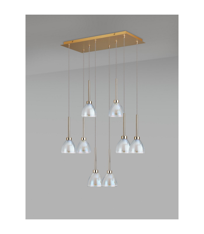 Baldwin Rectangle Multiple Pendant 2m Curved Cone Glass (U) 8 Light G9 French Gold/Iridescent/Opal/Matt Gold-15