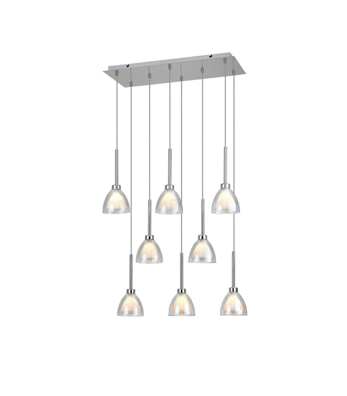 Baldwin Rectangle Multiple Pendant 2m Curved Cone Glass (U) 8 Light G9 Polished Chrome/Iridescent/Opal-1