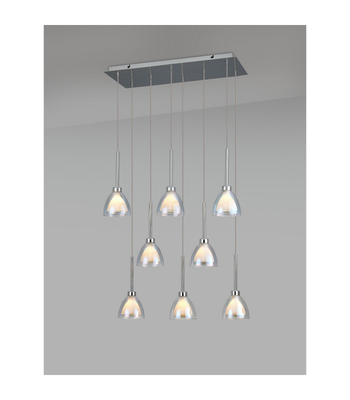 Baldwin Rectangle Multiple Pendant 2m Curved Cone Glass (U) 8 Light G9 Polished Chrome/Iridescent/Opal-3