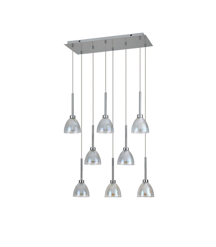 Baldwin Rectangle Multiple Pendant 2m Curved Cone Glass (U) 8 Light G9 Polished Chrome/Iridescent/Opal-4