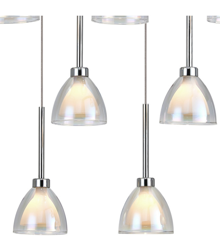 Baldwin Rectangle Multiple Pendant 2m Curved Cone Glass (U) 8 Light G9 Polished Chrome/Iridescent/Opal-7