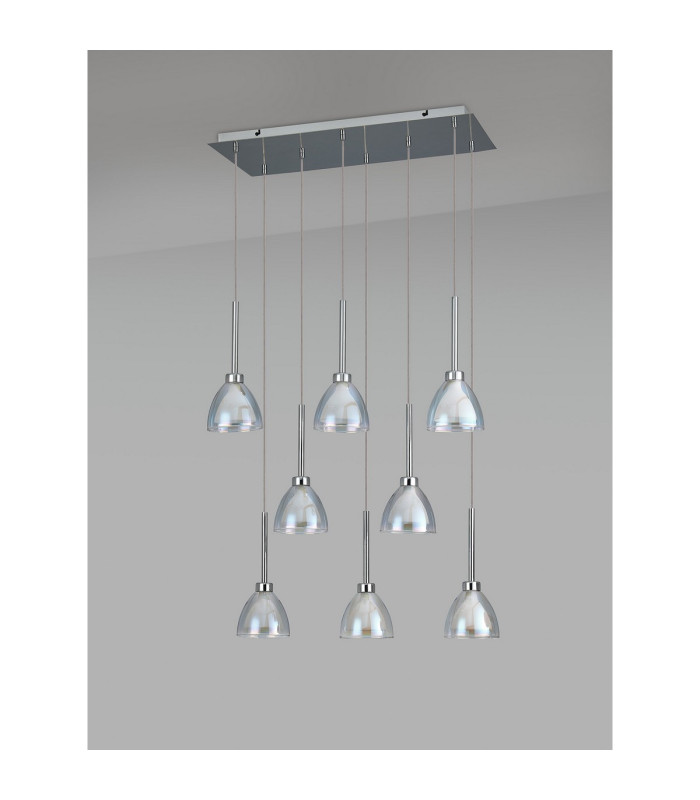 Baldwin Rectangle Multiple Pendant 2m Curved Cone Glass (U) 8 Light G9 Polished Chrome/Iridescent/Opal-13