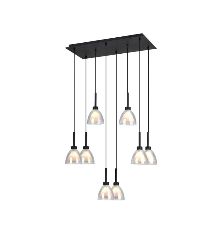 Baldwin Rectangle Multiple Pendant 2m Curved Cone Glass (U) 8 Light G9 Satin Black/Iridescent/Opal-1