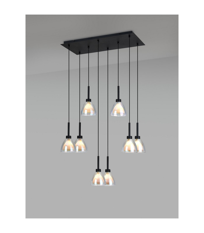 Baldwin Rectangle Multiple Pendant 2m Curved Cone Glass (U) 8 Light G9 Satin Black/Iridescent/Opal-3