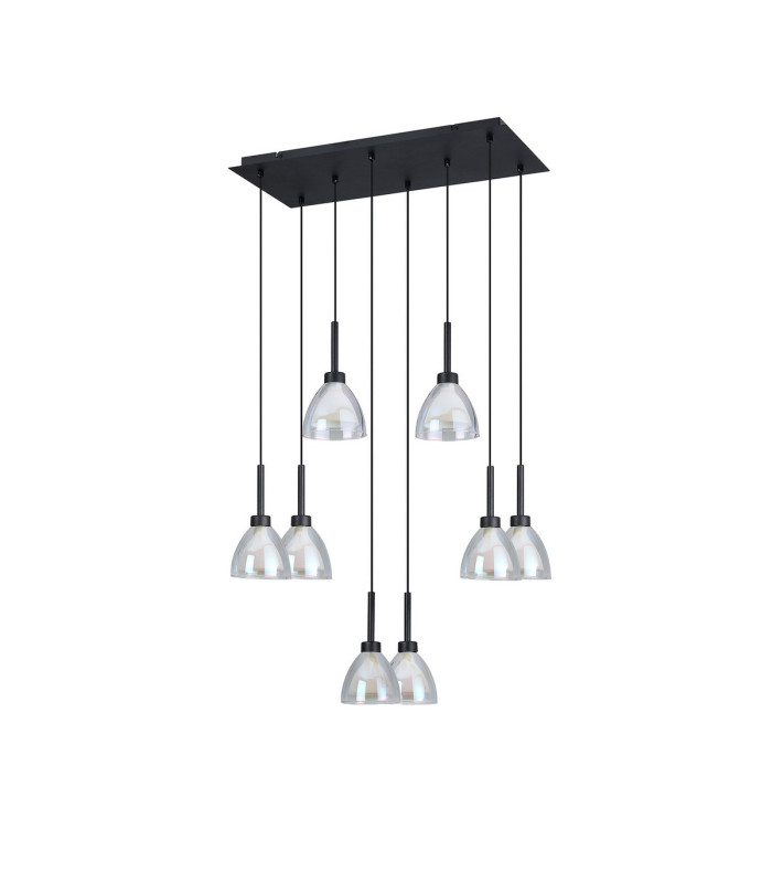 Baldwin Rectangle Multiple Pendant 2m Curved Cone Glass (U) 8 Light G9 Satin Black/Iridescent/Opal-5