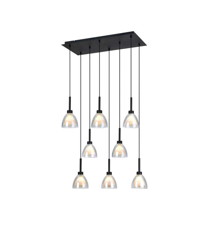 Baldwin Rectangle Multiple Pendant 2m Curved Cone Glass (U) 8 Light G9 Satin Black/Iridescent/Opal-6