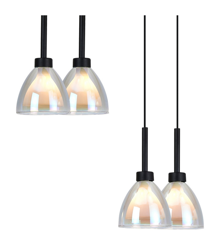 Baldwin Rectangle Multiple Pendant 2m Curved Cone Glass (U) 8 Light G9 Satin Black/Iridescent/Opal-7