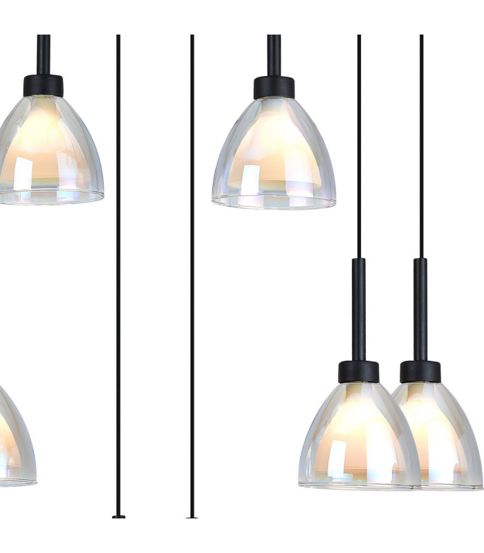 Baldwin Rectangle Multiple Pendant 2m Curved Cone Glass (U) 8 Light G9 Satin Black/Iridescent/Opal-9