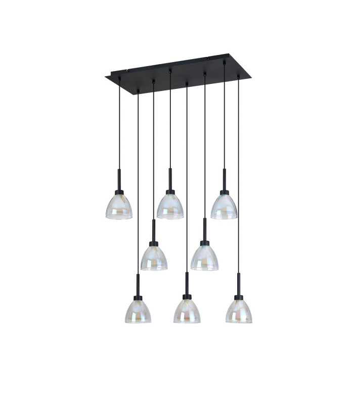 Baldwin Rectangle Multiple Pendant 2m Curved Cone Glass (U) 8 Light G9 Satin Black/Iridescent/Opal-10