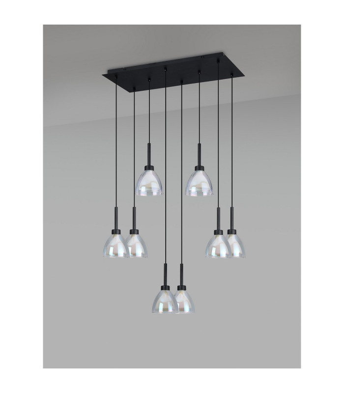 Baldwin Rectangle Multiple Pendant 2m Curved Cone Glass (U) 8 Light G9 Satin Black/Iridescent/Opal-16
