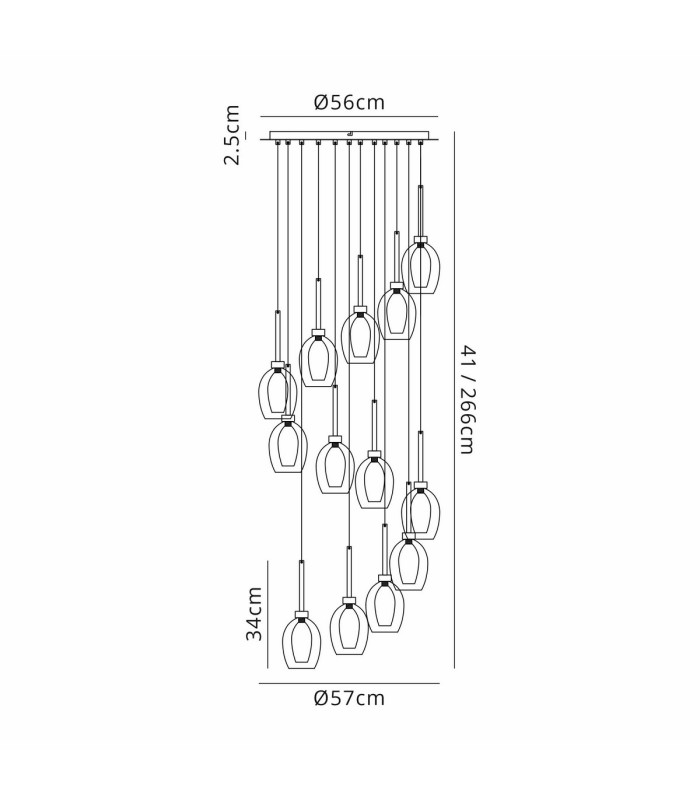 Baldwin 57cm Round Multiple Pendant 2.5m 13 x G9 Polished Chrome/Smoke/Frosted Type D Shade-2