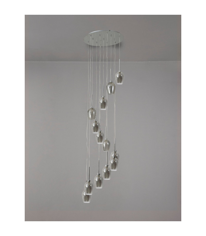 Baldwin 57cm Round Multiple Pendant 2.5m 13 x G9 Polished Chrome/Smoke/Frosted Type D Shade-11