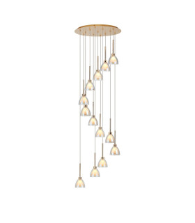Baldwin 57cm Round Multiple Pendant 2.5m Curved Cone Glass (U) 13 Light G9 French Gold/Iridescent/Opal/Matt Gold-1