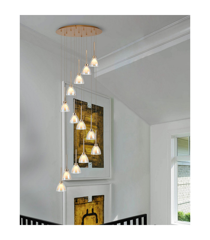 Baldwin 57cm Round Multiple Pendant 2.5m Curved Cone Glass (U) 13 Light G9 French Gold/Iridescent/Opal/Matt Gold-4