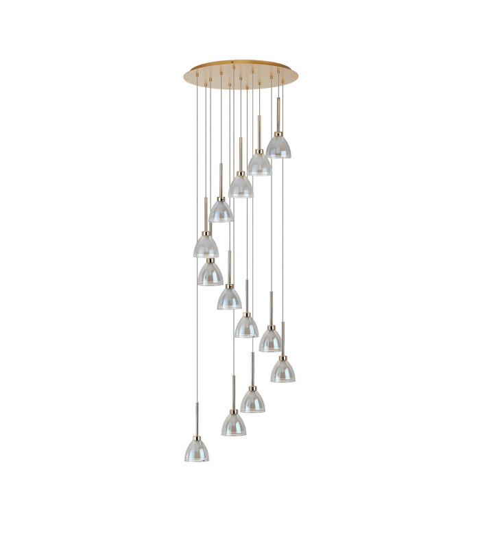 Baldwin 57cm Round Multiple Pendant 2.5m Curved Cone Glass (U) 13 Light G9 French Gold/Iridescent/Opal/Matt Gold-6