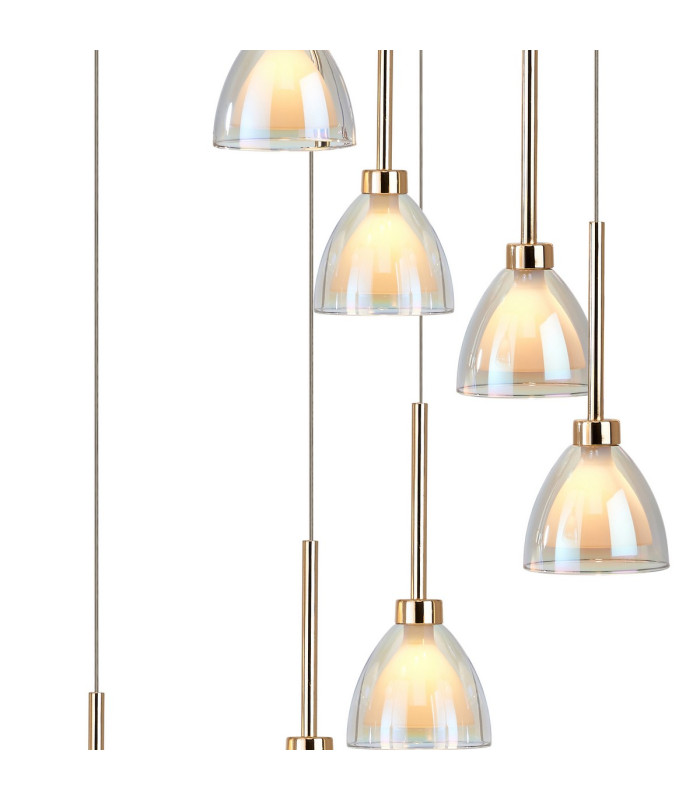 Baldwin 57cm Round Multiple Pendant 2.5m Curved Cone Glass (U) 13 Light G9 French Gold/Iridescent/Opal/Matt Gold-9