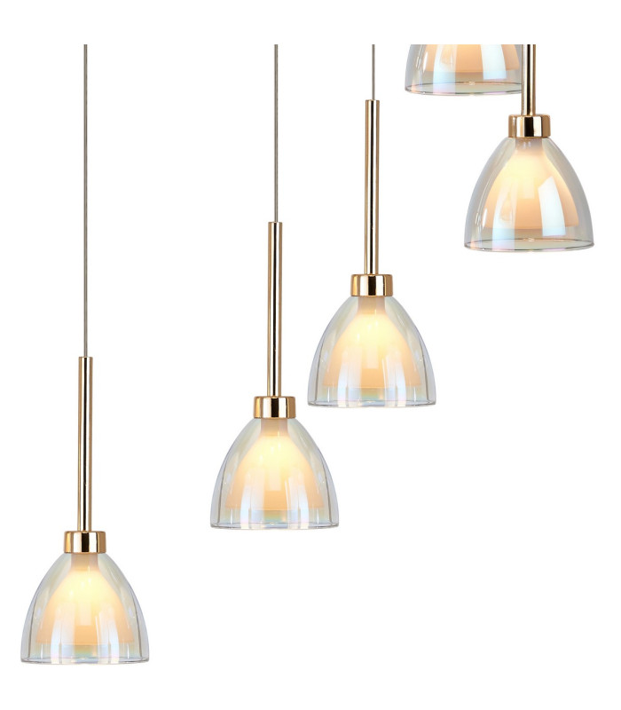 Baldwin 57cm Round Multiple Pendant 2.5m Curved Cone Glass (U) 13 Light G9 French Gold/Iridescent/Opal/Matt Gold-10