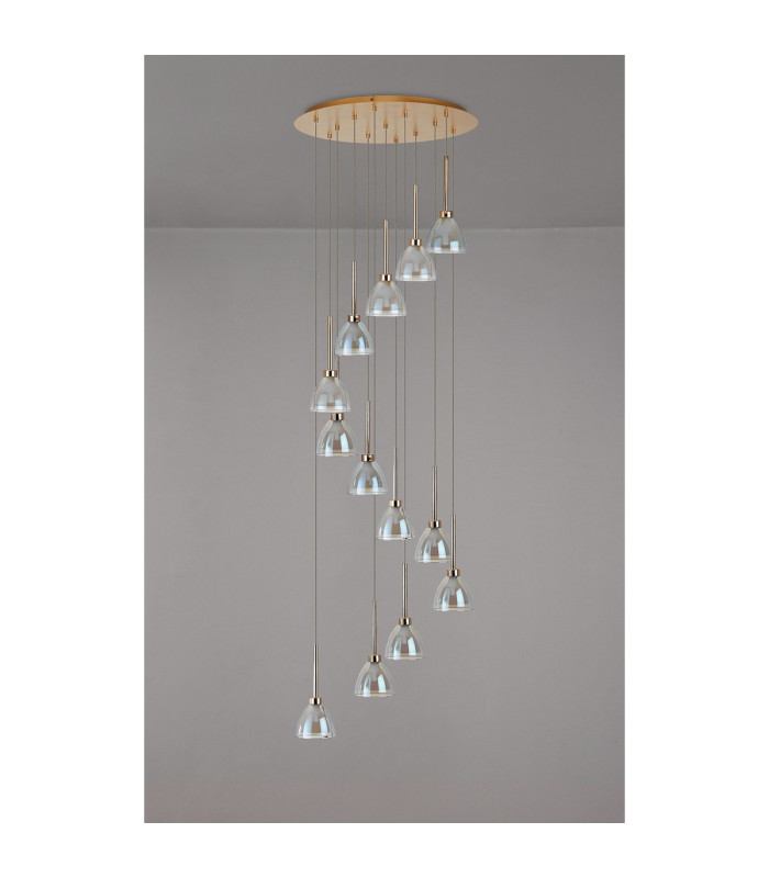 Baldwin 57cm Round Multiple Pendant 2.5m Curved Cone Glass (U) 13 Light G9 French Gold/Iridescent/Opal/Matt Gold-16