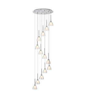 Baldwin 57cm Round Multiple Pendant 2.5m Curved Cone Glass (U) 13 Light G9 Polished Chrome/Iridescent/Opal-1