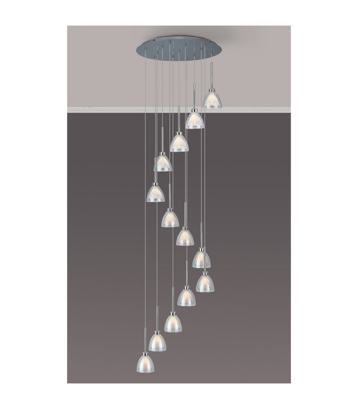 Baldwin 57cm Round Multiple Pendant 2.5m Curved Cone Glass (U) 13 Light G9 Polished Chrome/Iridescent/Opal-3