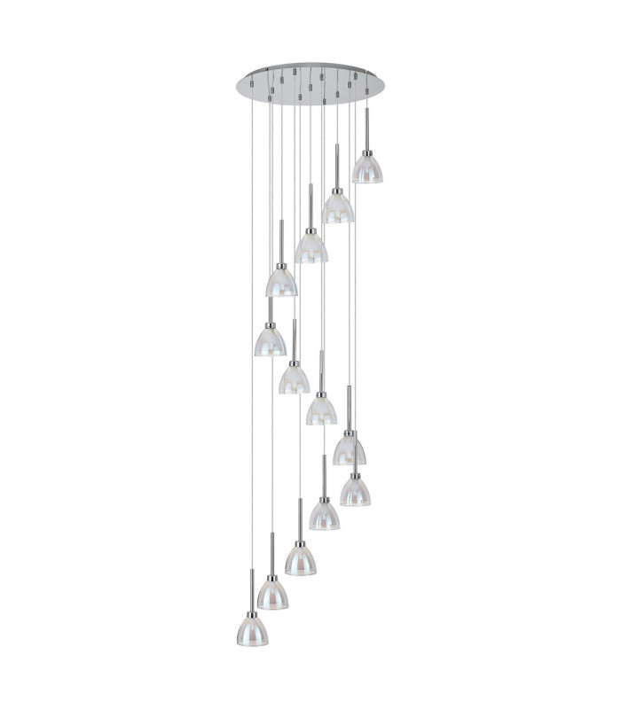 Baldwin 57cm Round Multiple Pendant 2.5m Curved Cone Glass (U) 13 Light G9 Polished Chrome/Iridescent/Opal-4