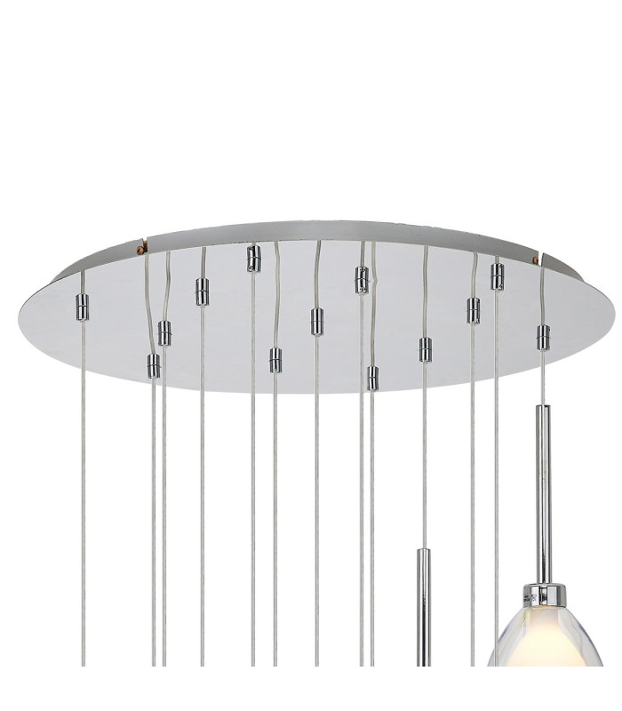 Baldwin 57cm Round Multiple Pendant 2.5m Curved Cone Glass (U) 13 Light G9 Polished Chrome/Iridescent/Opal-5