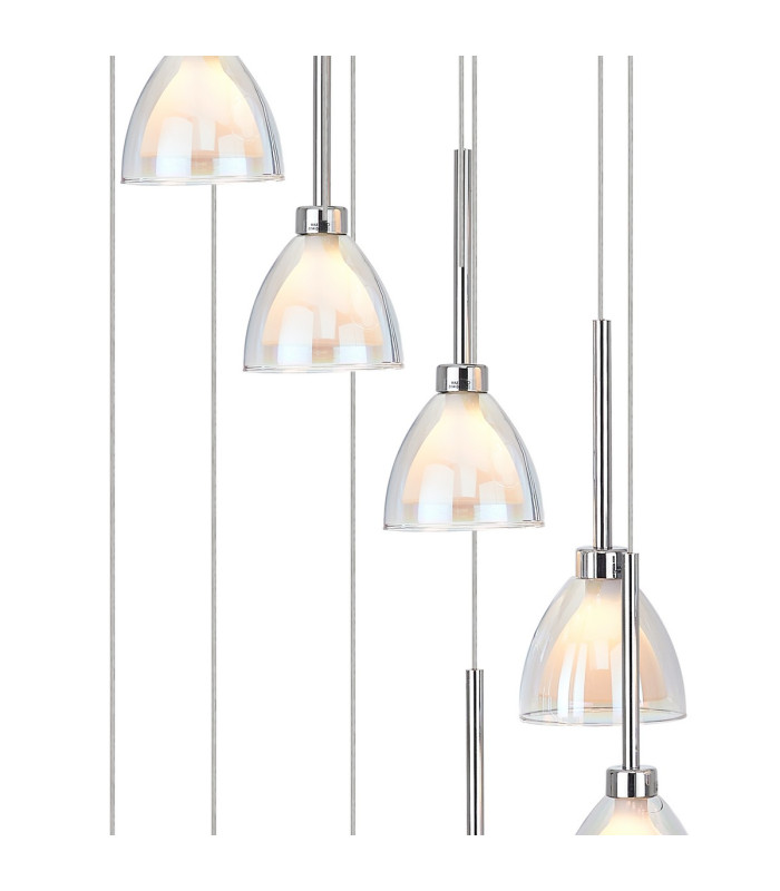 Baldwin 57cm Round Multiple Pendant 2.5m Curved Cone Glass (U) 13 Light G9 Polished Chrome/Iridescent/Opal-6