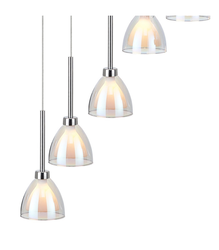 Baldwin 57cm Round Multiple Pendant 2.5m Curved Cone Glass (U) 13 Light G9 Polished Chrome/Iridescent/Opal-7
