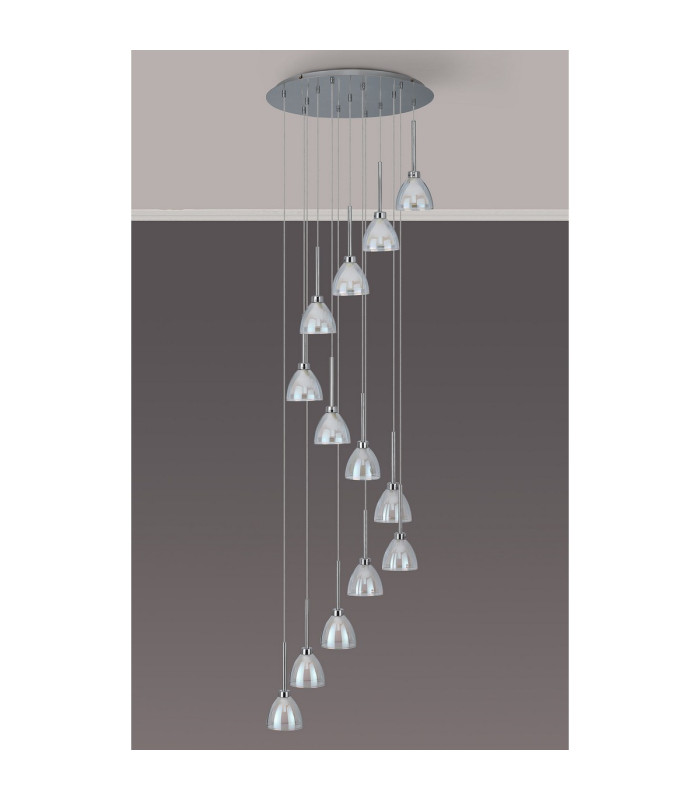 Baldwin 57cm Round Multiple Pendant 2.5m Curved Cone Glass (U) 13 Light G9 Polished Chrome/Iridescent/Opal-14