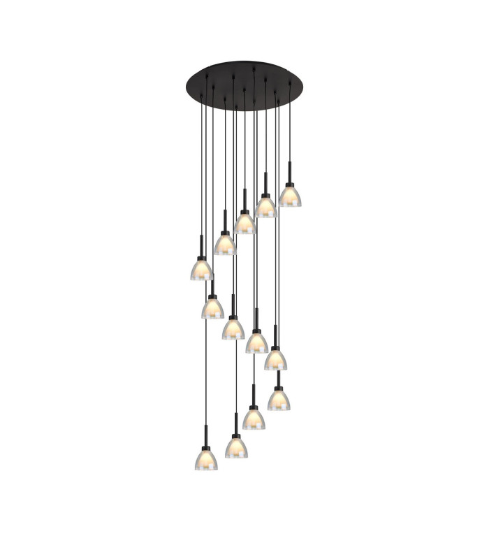Baldwin 57cm Round Multiple Pendant 2.5m Curved Cone Glass (U) 13 Light G9 Satin Black/Iridescent/Opal-1