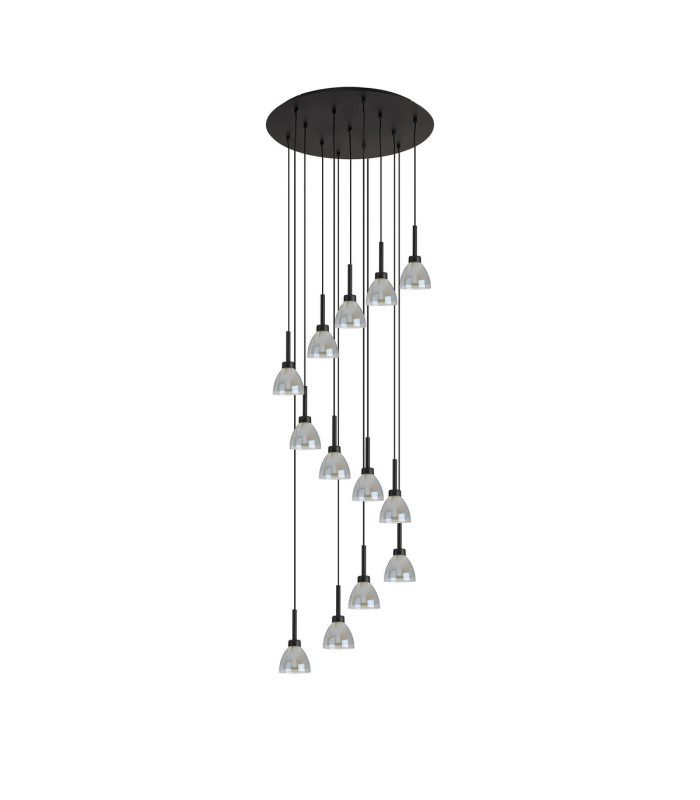 Baldwin 57cm Round Multiple Pendant 2.5m Curved Cone Glass (U) 13 Light G9 Satin Black/Iridescent/Opal-4