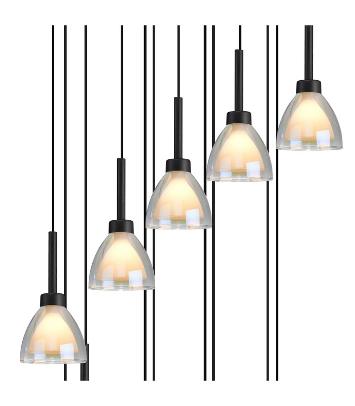 Baldwin 57cm Round Multiple Pendant 2.5m Curved Cone Glass (U) 13 Light G9 Satin Black/Iridescent/Opal-6