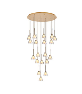 Baldwin 77cm Round Multiple Pendant 3.5m Curved Cone Glass (U) 19 Light G9 French Gold/Iridescent/Opal/Matt Gold-1