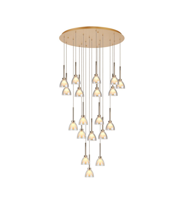Baldwin 77cm Round Multiple Pendant 3.5m Curved Cone Glass (U) 19 Light G9 French Gold/Iridescent/Opal/Matt Gold-1