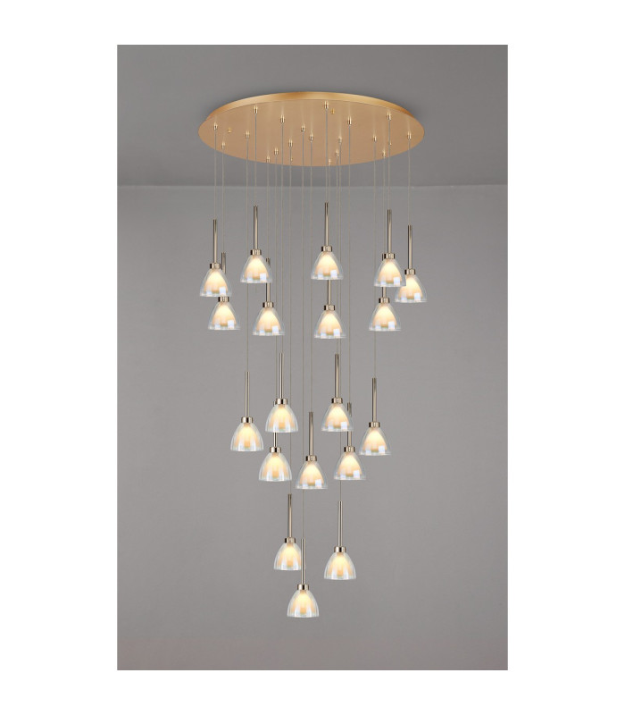 Baldwin 77cm Round Multiple Pendant 3.5m Curved Cone Glass (U) 19 Light G9 French Gold/Iridescent/Opal/Matt Gold-3