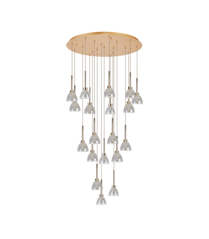 Baldwin 77cm Round Multiple Pendant 3.5m Curved Cone Glass (U) 19 Light G9 French Gold/Iridescent/Opal/Matt Gold-4