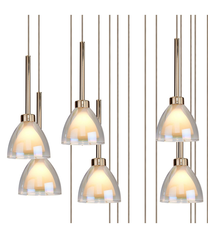 Baldwin 77cm Round Multiple Pendant 3.5m Curved Cone Glass (U) 19 Light G9 French Gold/Iridescent/Opal/Matt Gold-6