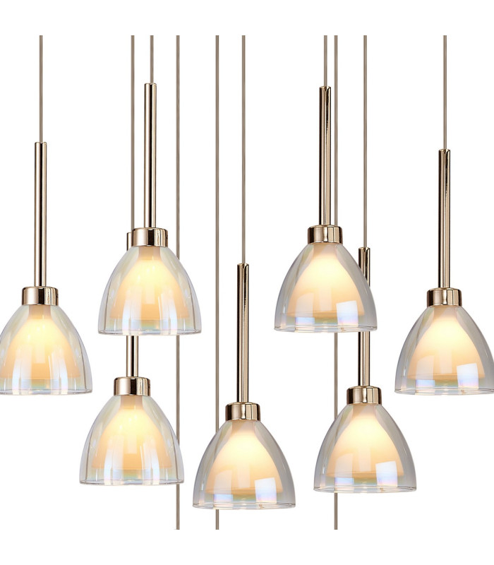 Baldwin 77cm Round Multiple Pendant 3.5m Curved Cone Glass (U) 19 Light G9 French Gold/Iridescent/Opal/Matt Gold-7