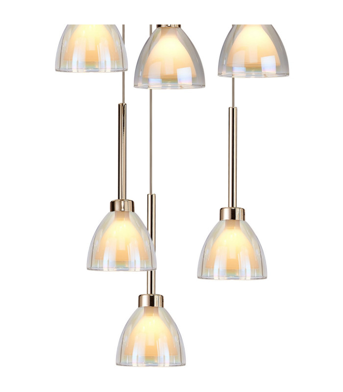 Baldwin 77cm Round Multiple Pendant 3.5m Curved Cone Glass (U) 19 Light G9 French Gold/Iridescent/Opal/Matt Gold-8