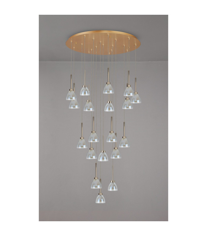 Baldwin 77cm Round Multiple Pendant 3.5m Curved Cone Glass (U) 19 Light G9 French Gold/Iridescent/Opal/Matt Gold-14
