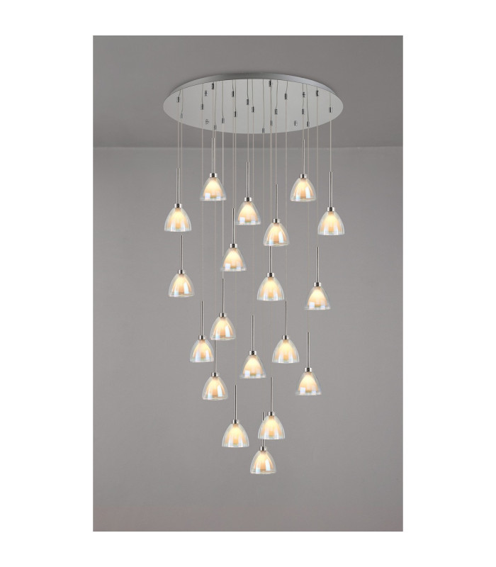 Baldwin 77cm Round Multiple Pendant 3.5m Curved Cone Glass (U) 19 Light G9 Polished Chrome/Iridescent/Opal-3