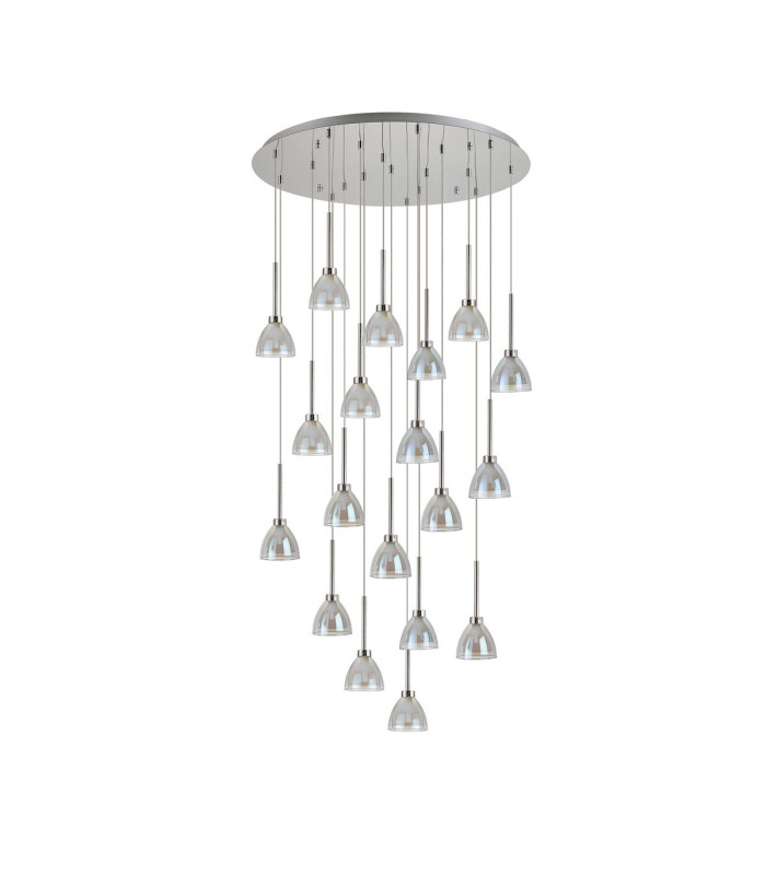 Baldwin 77cm Round Multiple Pendant 3.5m Curved Cone Glass (U) 19 Light G9 Polished Chrome/Iridescent/Opal-4