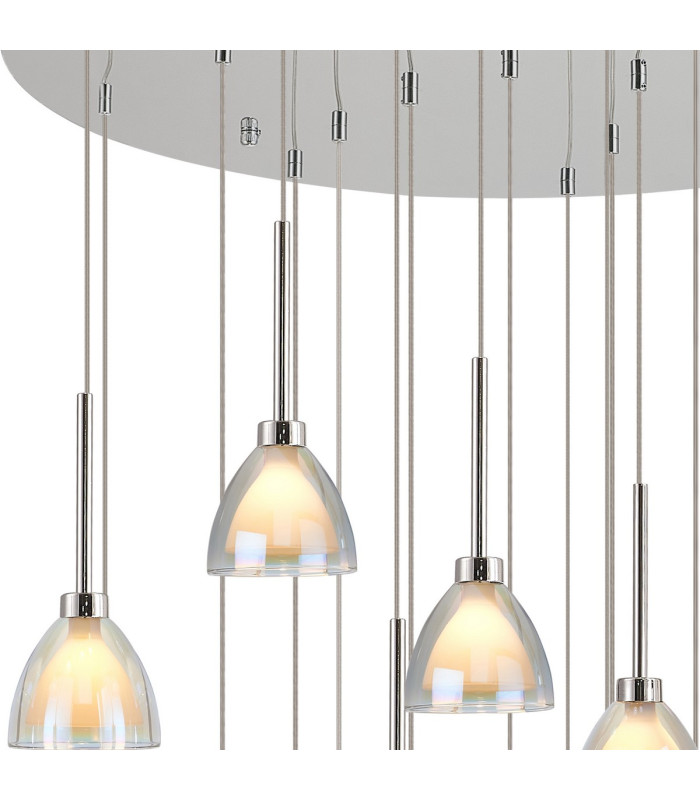 Baldwin 77cm Round Multiple Pendant 3.5m Curved Cone Glass (U) 19 Light G9 Polished Chrome/Iridescent/Opal-5