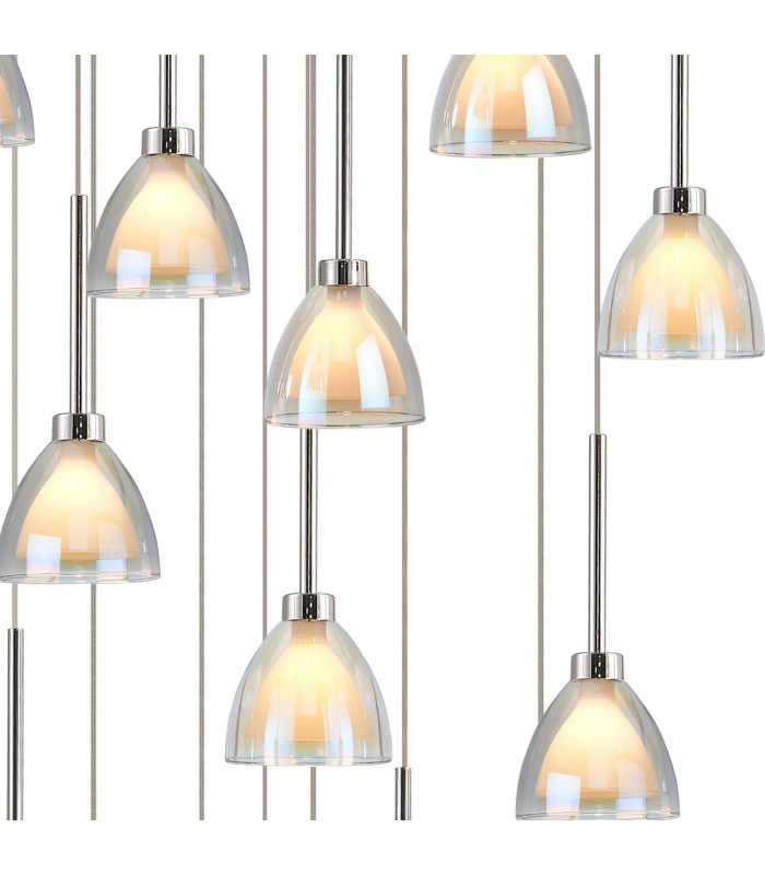 Baldwin 77cm Round Multiple Pendant 3.5m Curved Cone Glass (U) 19 Light G9 Polished Chrome/Iridescent/Opal-6