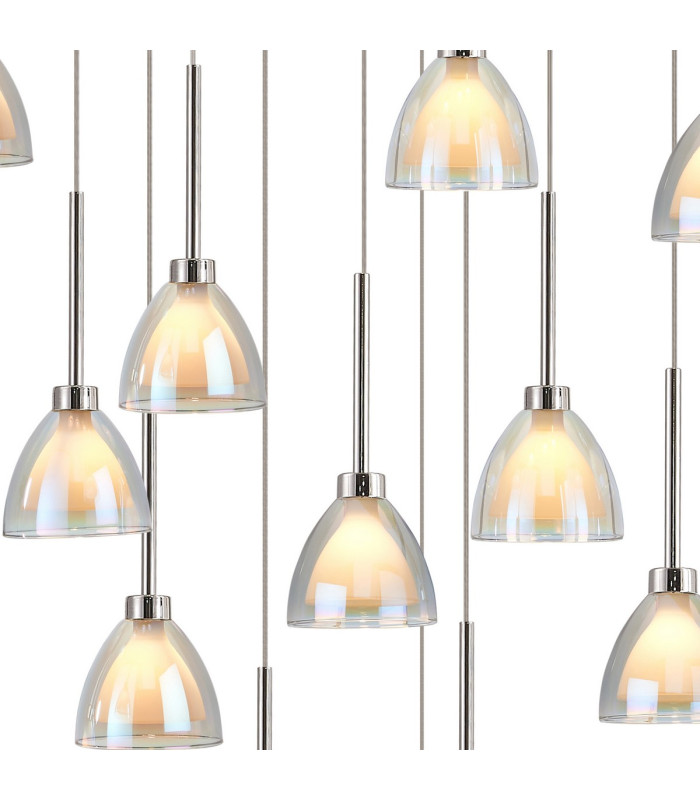 Baldwin 77cm Round Multiple Pendant 3.5m Curved Cone Glass (U) 19 Light G9 Polished Chrome/Iridescent/Opal-7
