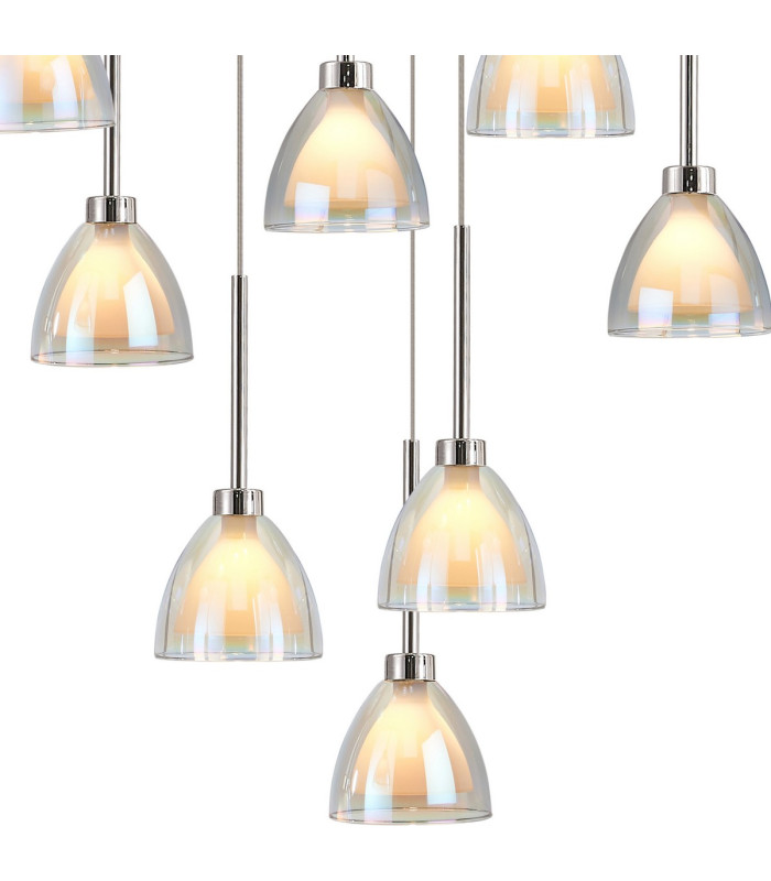 Baldwin 77cm Round Multiple Pendant 3.5m Curved Cone Glass (U) 19 Light G9 Polished Chrome/Iridescent/Opal-8