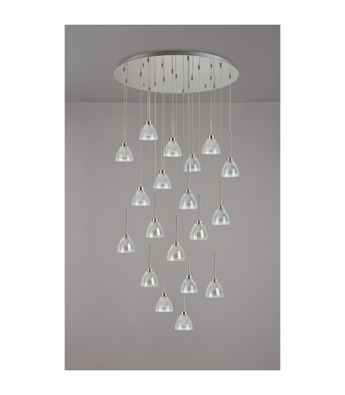 Baldwin 77cm Round Multiple Pendant 3.5m Curved Cone Glass (U) 19 Light G9 Polished Chrome/Iridescent/Opal-14
